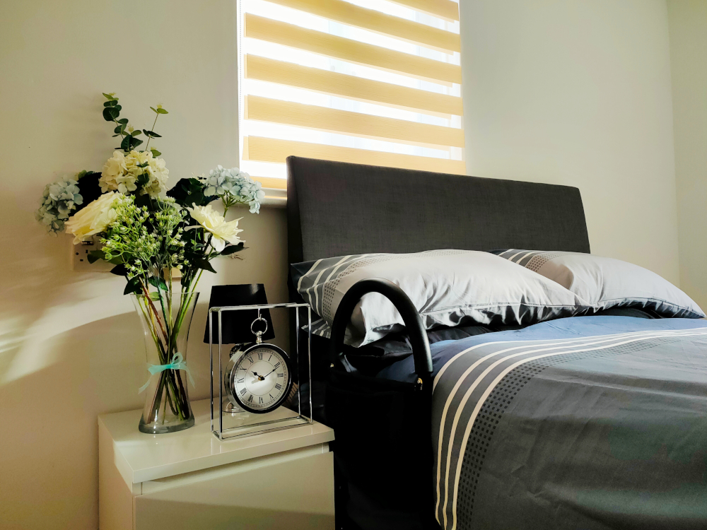 Bright, modern resident room at St Mary's House