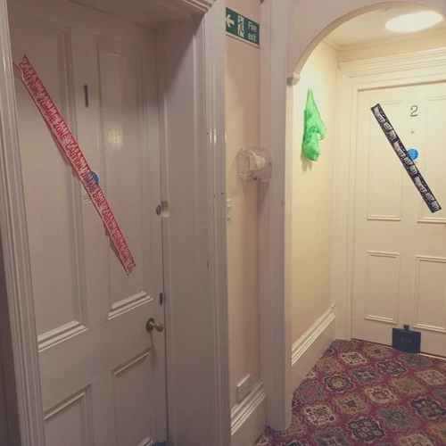 Doors with halloween banners